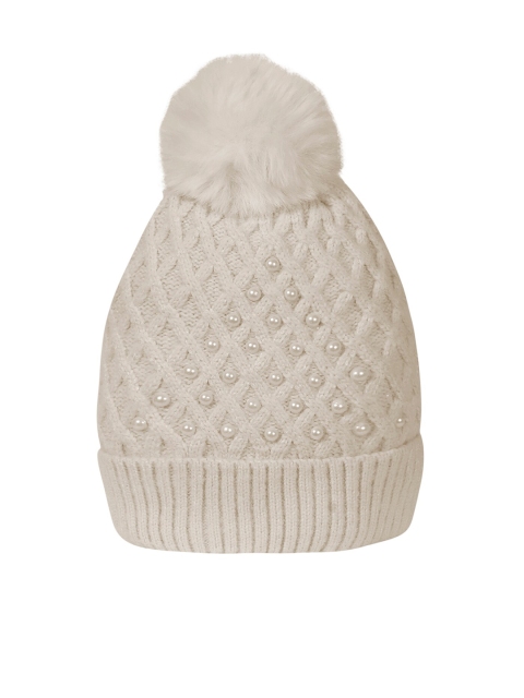 

LOOM LEGACY Women Cream-Coloured Acrylic Wool Beanie
