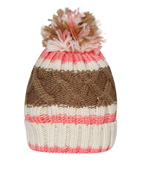 

LOOM LEGACY Women Cream-Coloured & Pink Acrylic Beanie