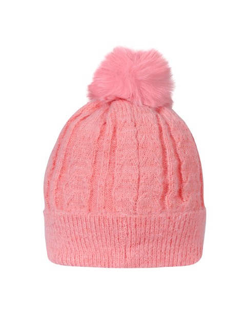 

LOOM LEGACY Women Pink & White Acrylic Wool Beanie
