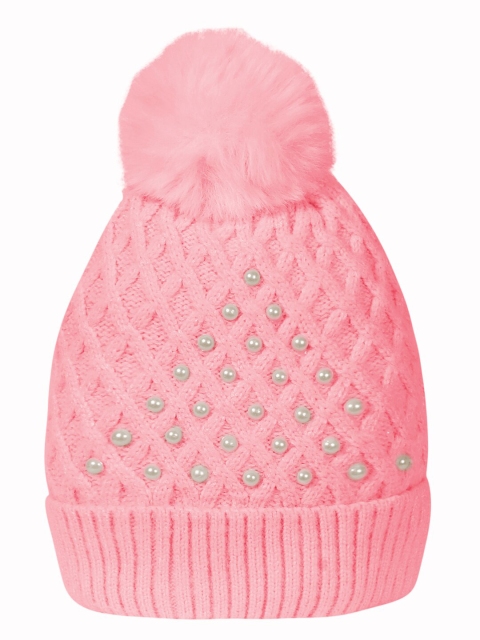 

LOOM LEGACY Women Pink & White Beanie