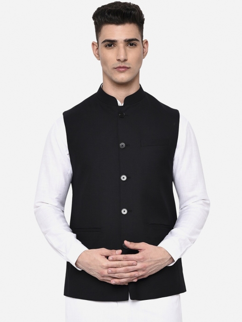 

MODI JACKET Men Black & Grey Checked Woven Nehru Jacket