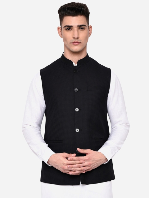 

MODI JACKET Men Black Checked Woven Nehru Jacket