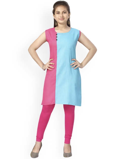 

Aarika Girls Turquoise Blue Pure Cotton Kurta with Churidar & With Dupatta