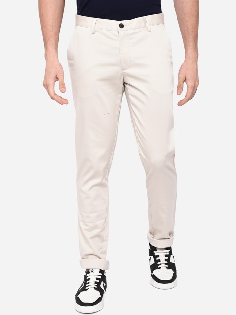 

JADE BLUE Men Cream-Coloured Slim Fit Easy Wash Chinos Trousers