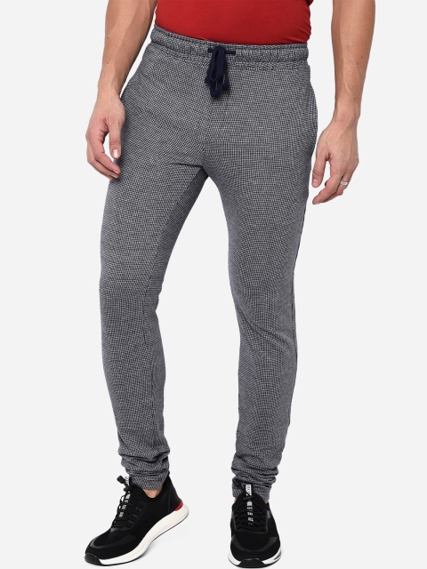 

JADE BLUE Men Grey & Black Checked Pure Cotton Track Pants