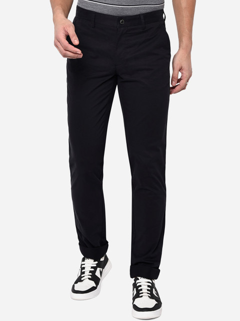 

JADE BLUE Men Black Slim Fit Easy Wash Pure Cotton Trousers