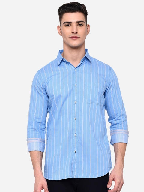 

JADE BLUE Men Blue & White Slim Fit Striped Pure Cotton Casual Shirt