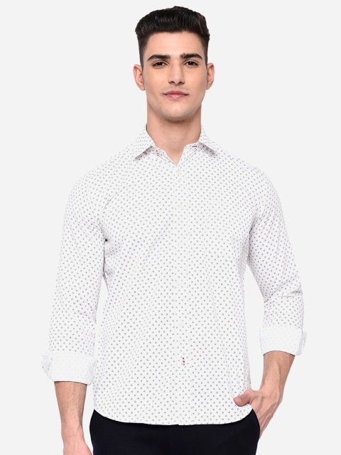 

JADE BLUE Men White Slim Fit Printed Pure Cotton Casual Shirt