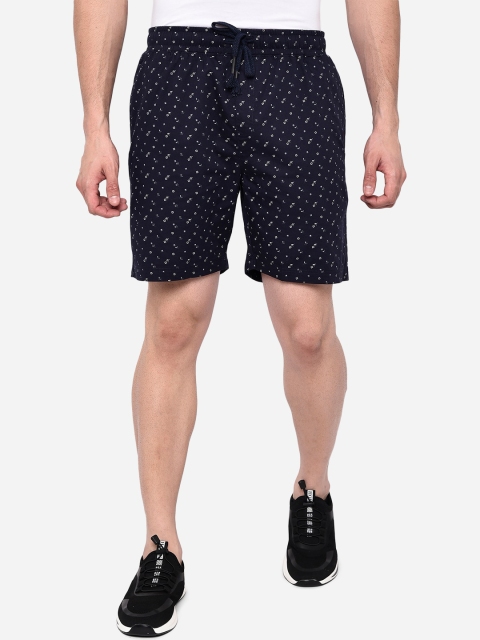 

JADE BLUE Men Navy Blue Floral Printed Pure Cotton Shorts