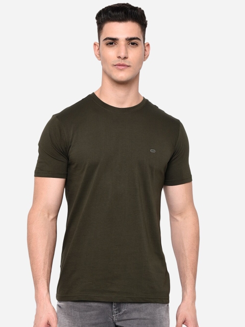 

JADE BLUE Men Olive Green Slim Fit Pure Cotton T-shirt