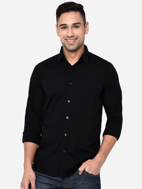 

JADE BLUE Men Black Slim Fit Pure Cotton Casual Shirt