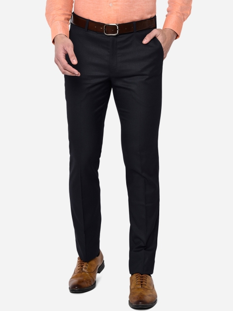 

Greenfibre Men Navy Blue Textured Slim Fit Easy Wash Trousers