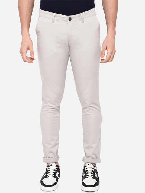 

Greenfibre Men Off White Slim Fit Easy Wash Pure Cotton Chinos Trousers