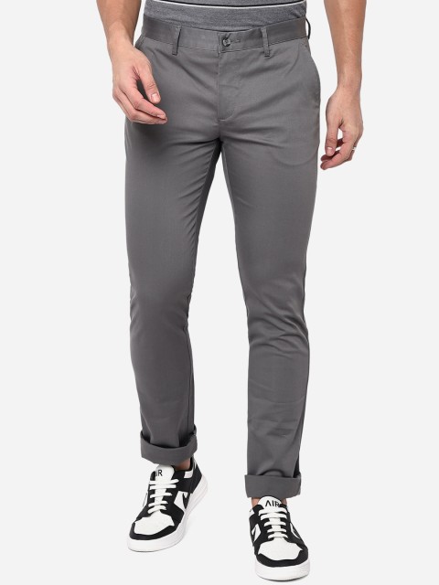 

Greenfibre Men Grey Solid Slim Fit Easy Wash Pure Cotton Trousers