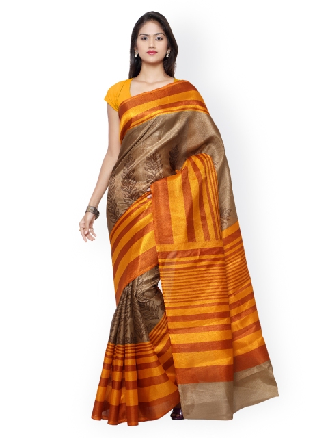 

Saree mall Mustard Yellow & Brown Bhagalpuri Art Silk Traditional Saree