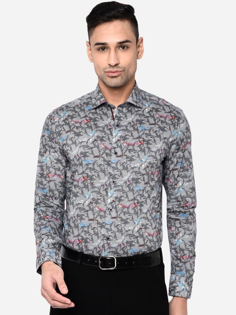 

JB STUDIO Men Grey Slim Fit Floral Printed Pure Cotton Formal Shirt
