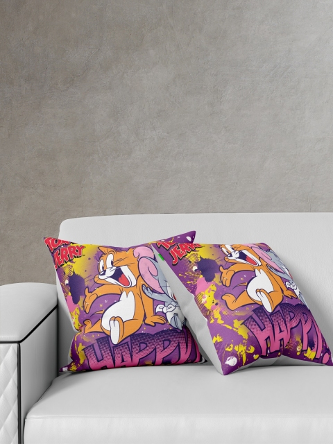 

YK Pack of 2 Tom & Jerry Cartoon Printed Decorative Cushion, Purple