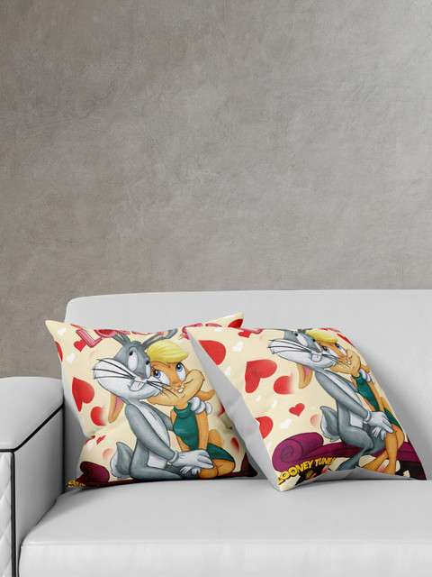 

YK Kids Set Of 2 Cream & Red Looney Tunes Bugs Bunny Printed Cushions