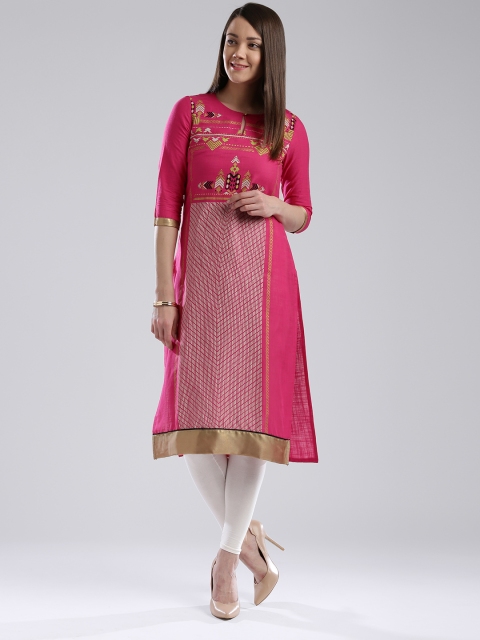 

W Women Pink Printed Straight Kurta