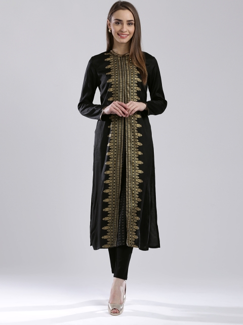 

W Women Black Printed Layered Straight Kurta
