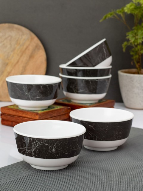 

LIVING ROOTS White & Grey Set of 6 Floral Printed Melamine Glossy Bowls
