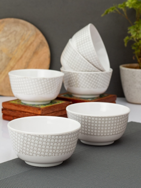 

LIVING ROOTS Set of 6 Printed Melamine Glossy Bowls, White