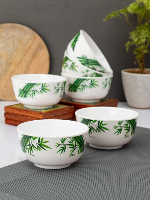 

LIVING ROOTS White & Green 6 Pieces Floral Printed Melamine Glossy Bowl Set