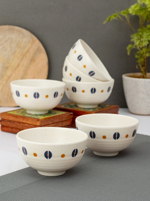 

LIVING ROOTS Cream-Coloured & Navy Blue 6 Pieces Floral Printed Melamine Glossy Bowls