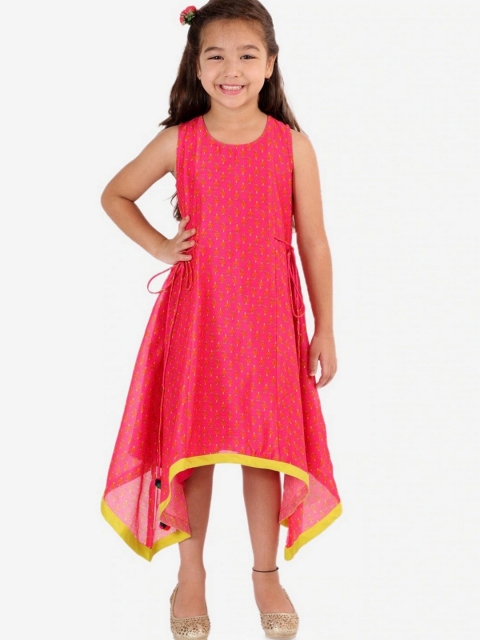 

Lil Peacock Fuchsia & Yellow Ethnic Motifs A-Line Dress