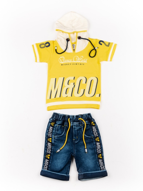 

BFF Boys Yellow & Blue Mickey Mouse Printed Organic Cotton T-shirt with Capris