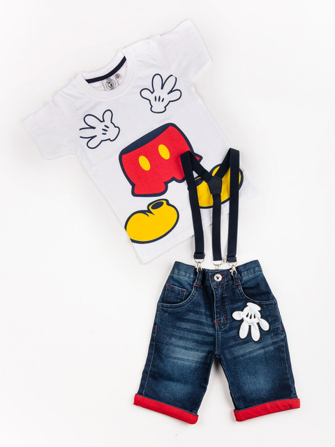 

BFF Boys White & Blue Pure Cotton Mickey Mouse Printed T-shirt with Shorts
