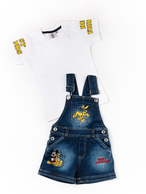 

BFF Boys Blue & White Printed Pure Cotton Dungarees with T-shirt