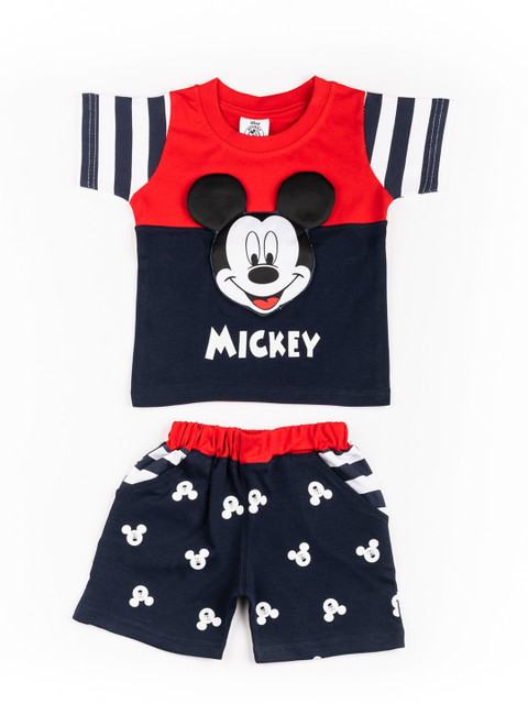 

BFF Boys Red & Navy Blue Printed T-shirt with Shorts