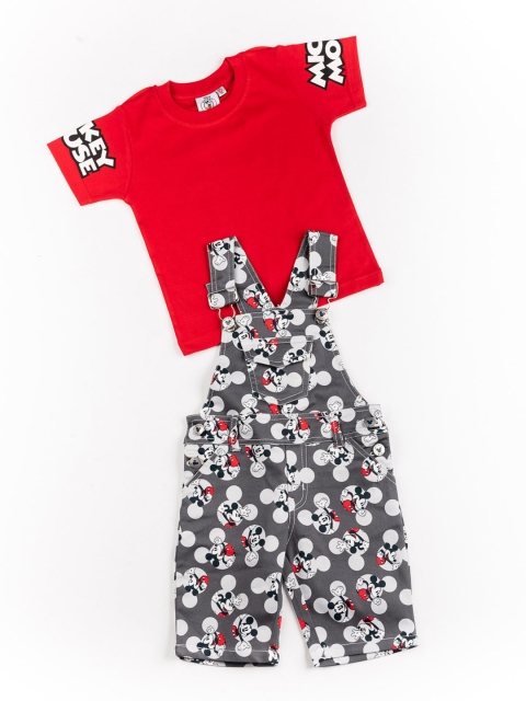 

BFF Boys Grey & Red Mickey Mouse Print Pure Cotton Dungarees with T-shirt