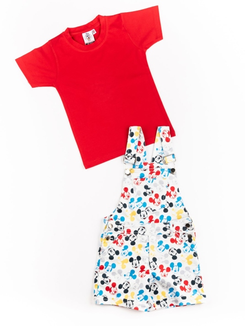 

BFF Boys White & Red Printed Pure Cotton Dungarees with T-shirt
