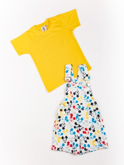 

BFF Boys White & Yellow Mickey Mouse Cotton Dungarees with T-shirt