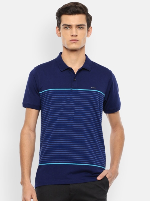 

Van Heusen Men Navy Blue Striped Polo Collar T-shirt