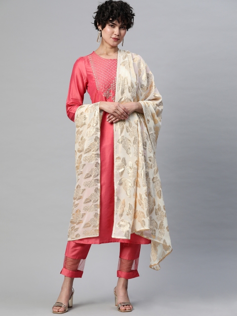 

Silai Bunai Women Off-White & Gold-Toned Lurex Woven Design Silk Dupatta with Gotta Patti