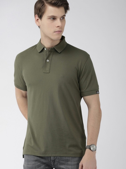 

Emerals Men Olive Green Polo Collar Applique T-shirt
