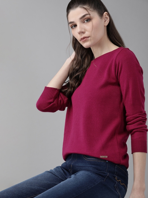 

The Roadster Lifestyle Co Women Pink Solid Long Sleeved Casual Pullover