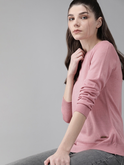

The Roadster Lifestyle Co Women Rose Solid Long Sleeved Casual Pullover