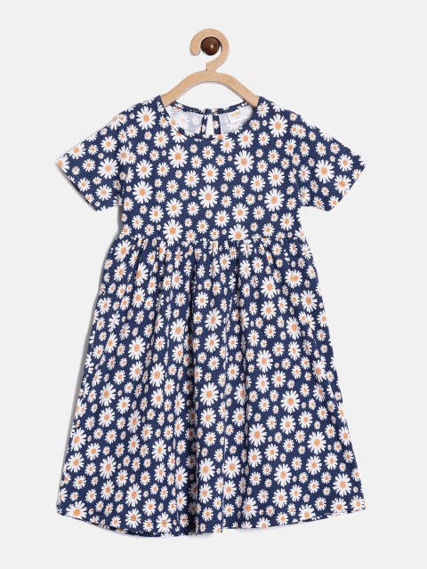 

Aomi Navy Blue & White Floral Printed Fit and Flare Dress