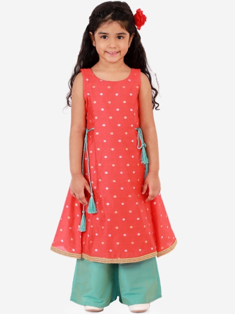 

Lil Peacock Girls Coral Woven Design Panelled Kurta with Palazzos