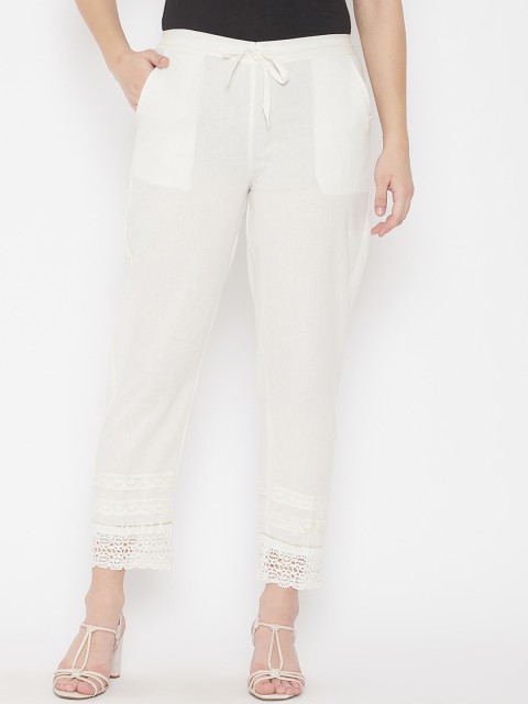 

TULIP 21 Women Off White Hem Design Smart Tapered Fit Easy Wash Trousers