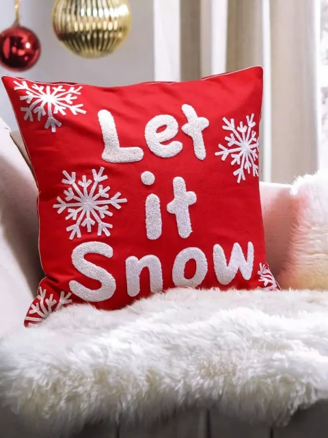 

STYBUZZ Set Of 6 Red & White Embroidered Christmas Square Cushions