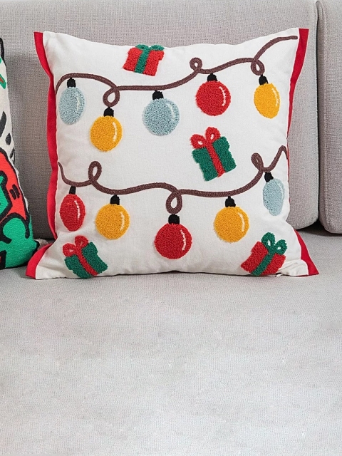 

STYBUZZ White & Red Embroidered Christmas Decoration Cushion