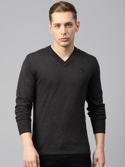 

Puma Men Charcoal Grey Lux V-Neck Solid Sweater