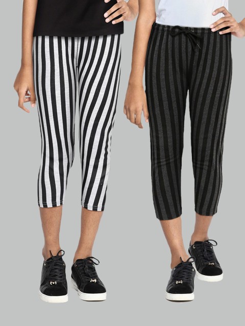 

SEYBIL Girls Pack Of 2 Blue & White Striped Cotton Capris