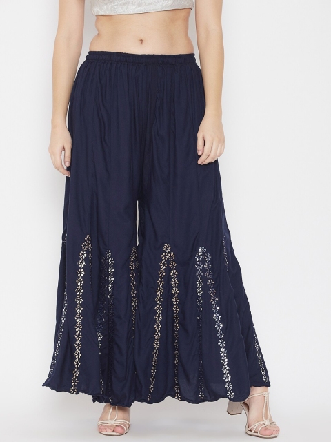 

TULIP 21 Women Navy Blue & Silver-Toned Floral Embellished Flared Ethnic Palazzos