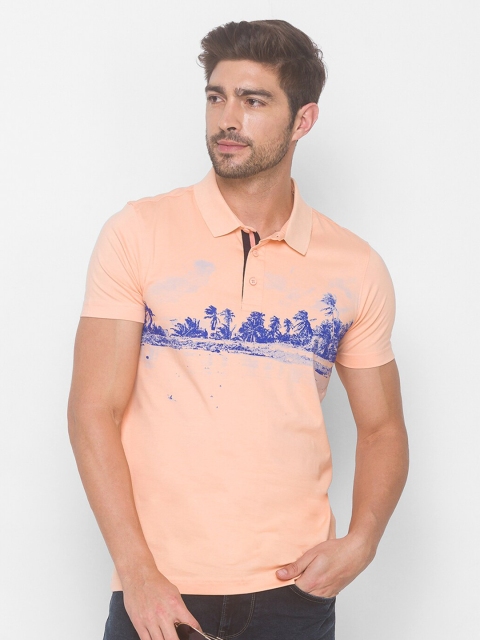 

SPYKAR Men Pink & Blue Printed Polo Collar Slim Fit T-shirt